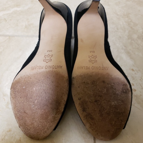 ANTONIO MELANI BLACK RUCHED SUEDE BOOTIES PEEP TOE - Picture 5 of 5